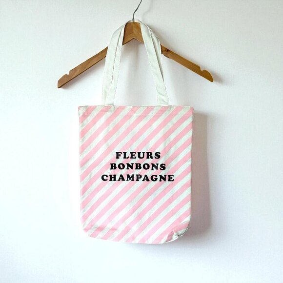 ban.do Handbags - Ban.do Pink and White Striped Canvas Tote Bag "Fleurs, Bonbons, Champagne"